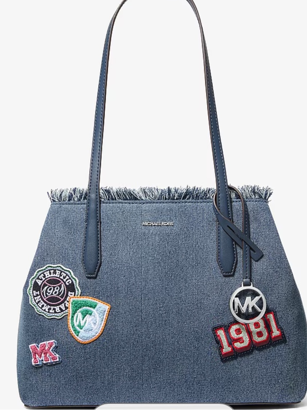 Michael Kors Medium Avalon Denim Tote Bag with Patches